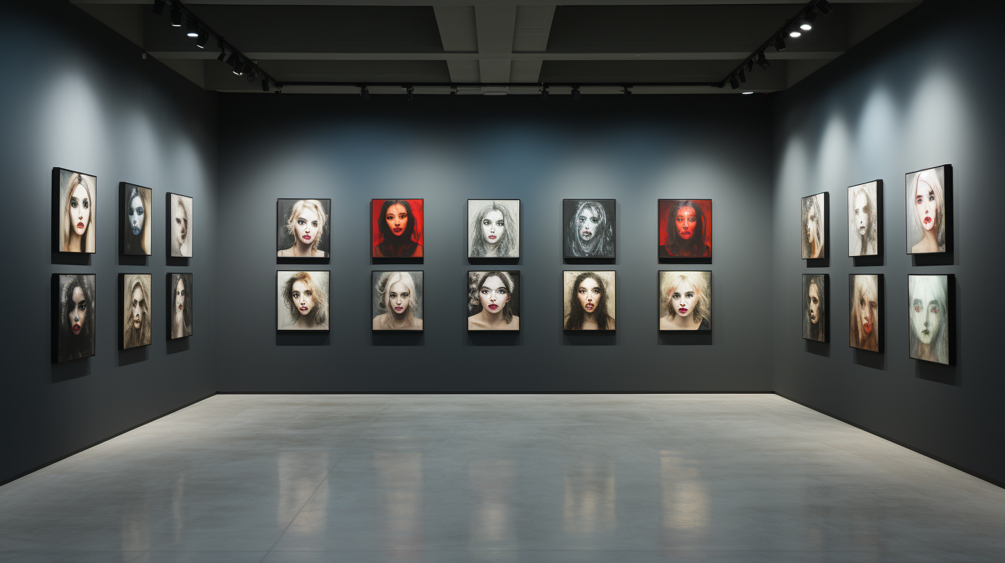 Portraits an der Wand einer Galerie