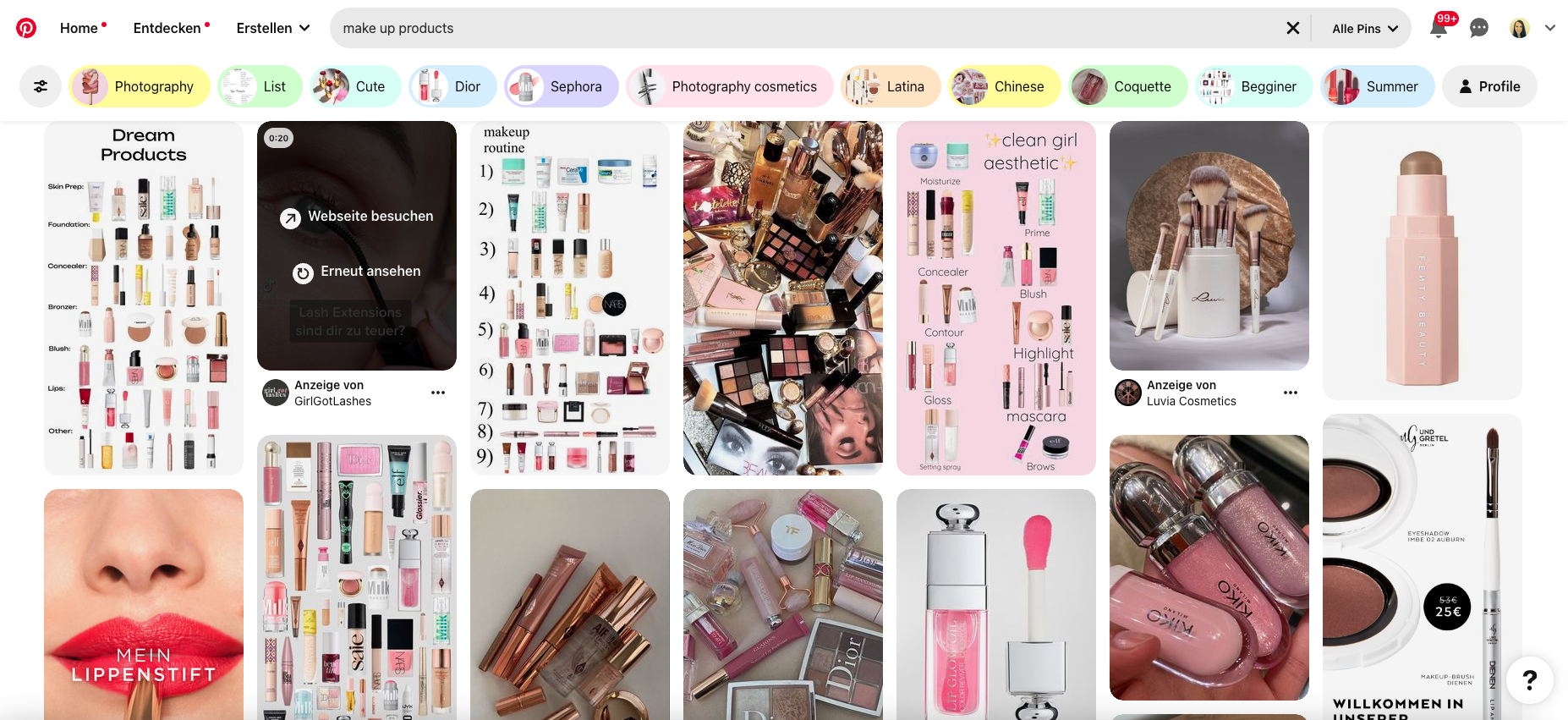 Pinterest Make-up Screenshot